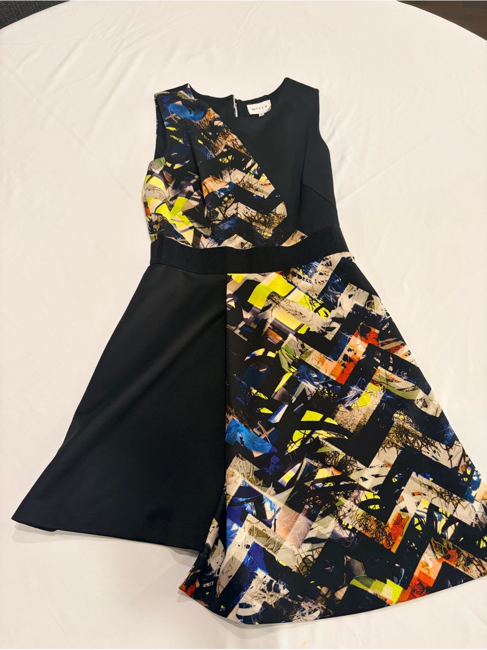 MILLY Zig Zag Asymmetrical Abstract Fit & Flare Mini Dress - Size 6